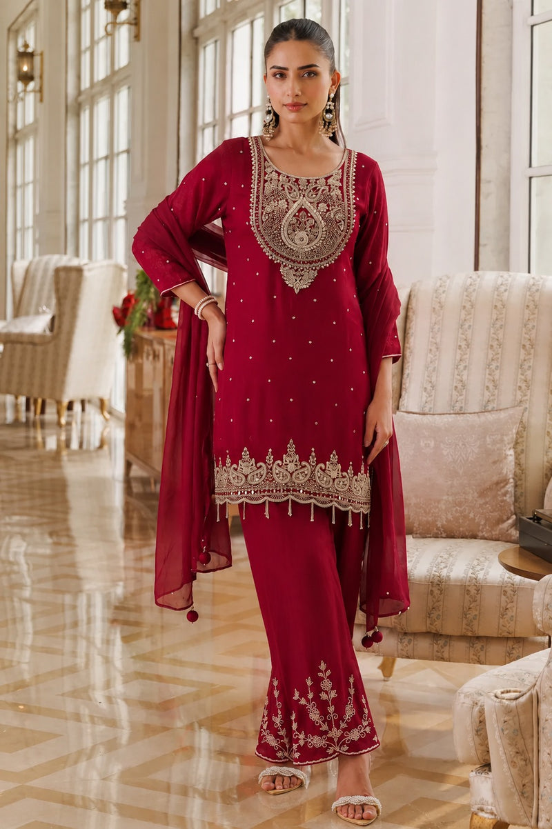 Zariya Ruby Handwork Palazzo Set