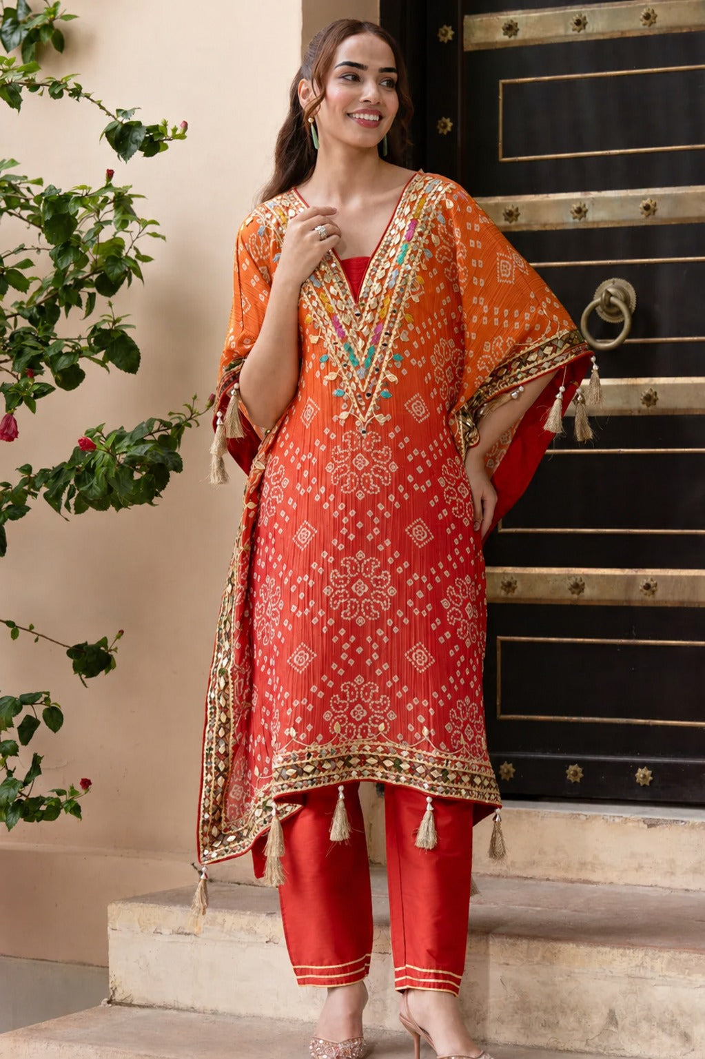 Rangrez Bandhani Kaftan Set