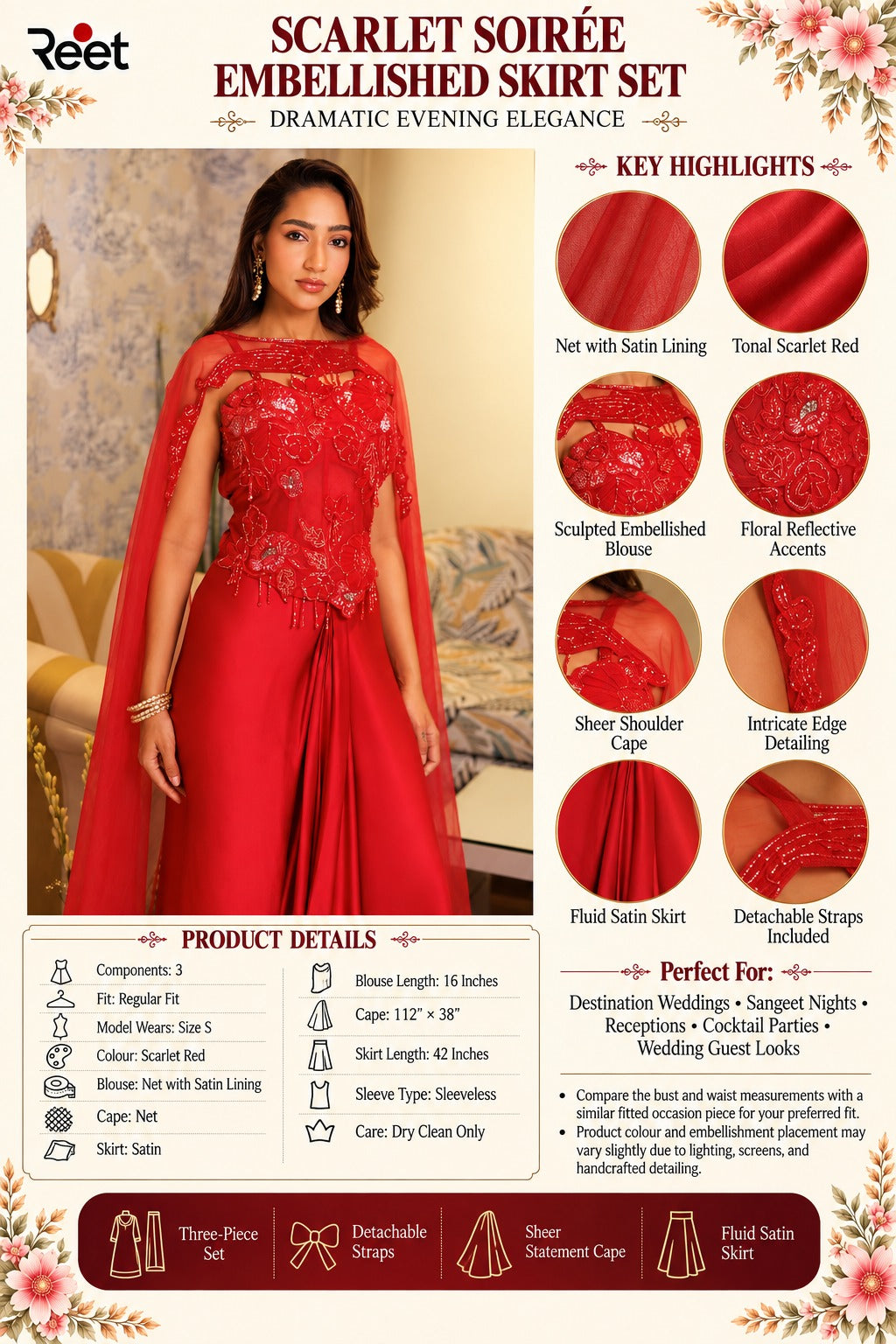Red Embellished Skirt Set Lehenga