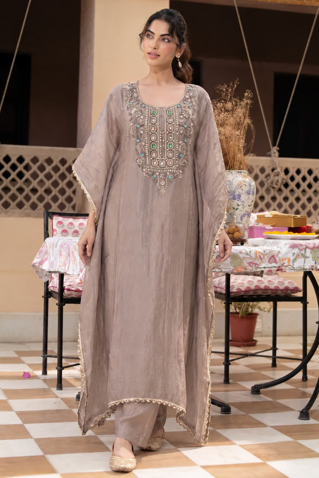 Mocha Tissue Kaftan Set