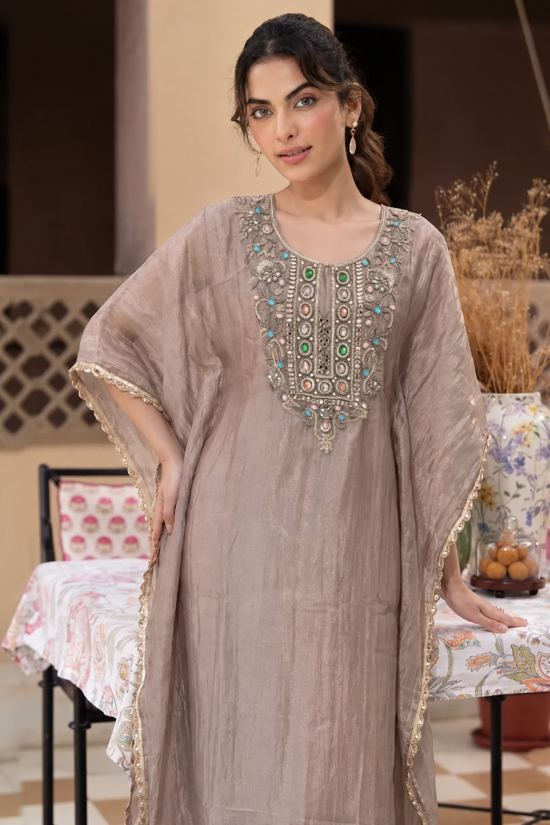 Mocha Tissue Kaftan Set