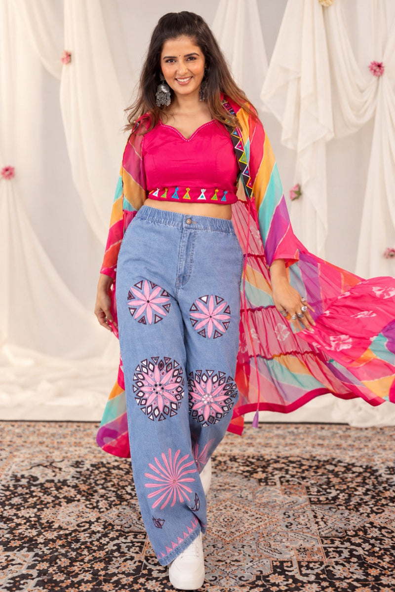 Rangrez Fuchsia Denim Festive Set