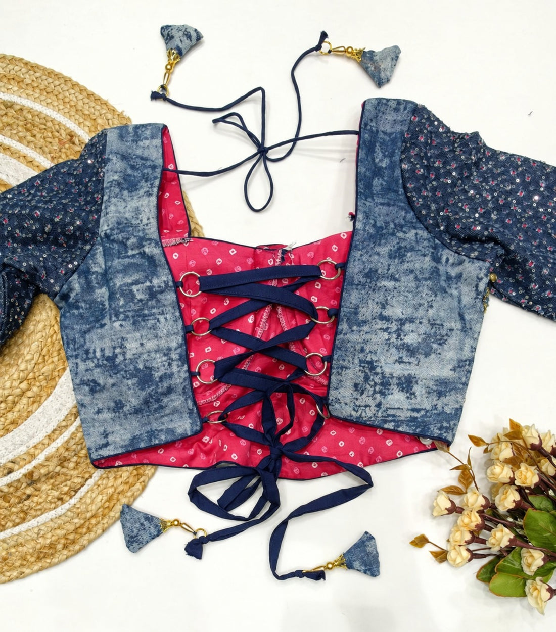 Blue Folk Corset Choli