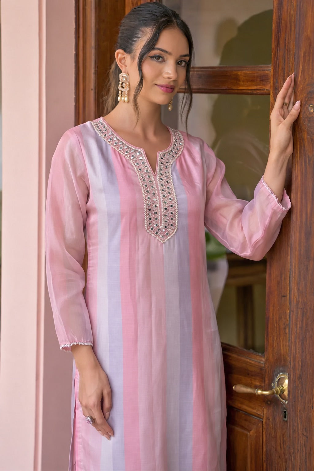 Blush Stripe Embellished Co-ord Set