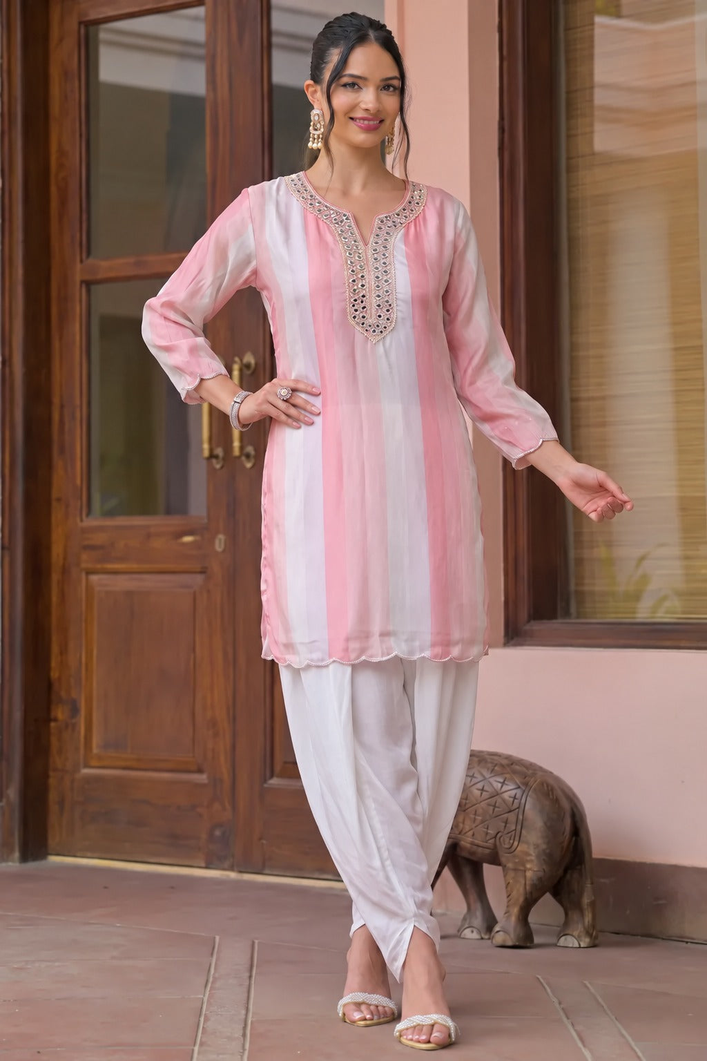 Blush Stripe Embellished Co-ord Set