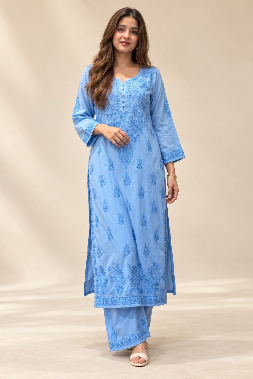 Powder Blue Embroidered Chikankari Set