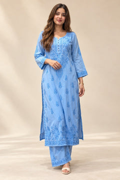 Powder Blue Embroidered Chikankari Set