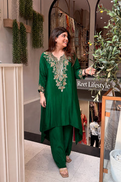 Gulnaar Emerald Hand Embroidered Co-ord Set