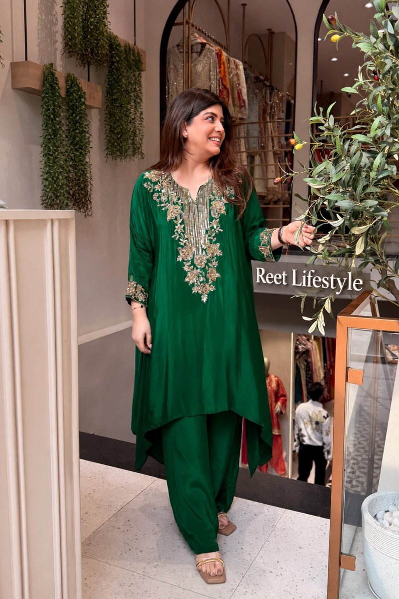 Gulnaar Emerald Hand Embroidered Co-ord Set