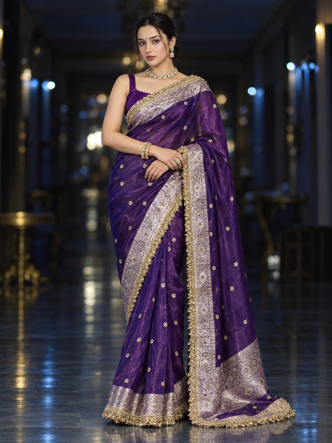 Shahi Amethyst Sitara Border Banarasi Saree