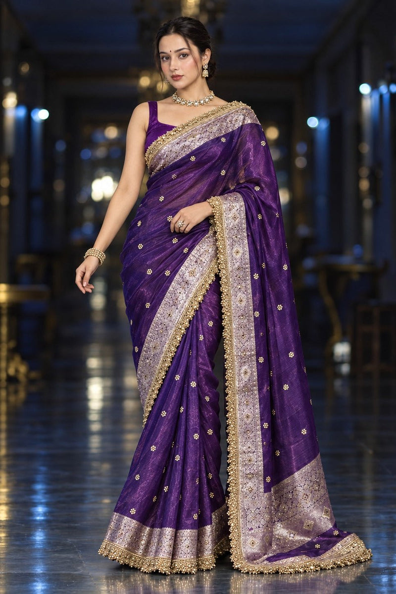 Shahi Amethyst Sitara Border Banarasi Saree
