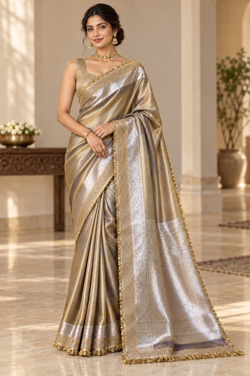 Champagne Riwaayat Ornate Border Banarasi Saree