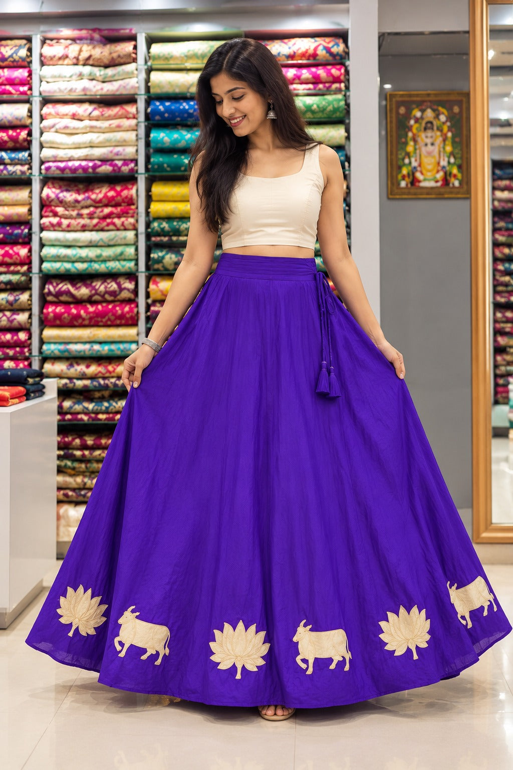 Vrinda Folk Flare Skirt With Unstitched Blouse Pis