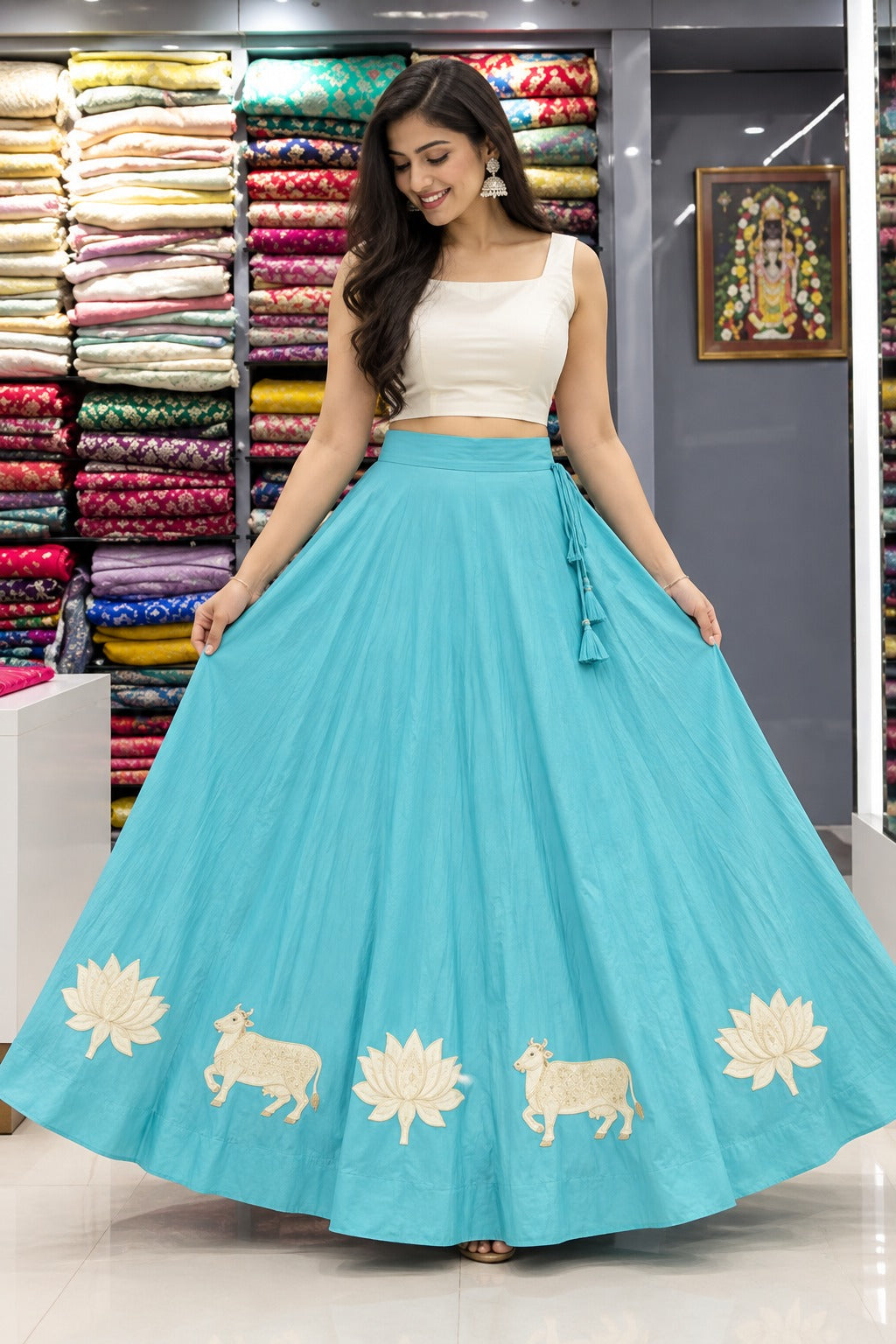 Vrinda Folk Flare Skirt With Unstitched Blouse Pis