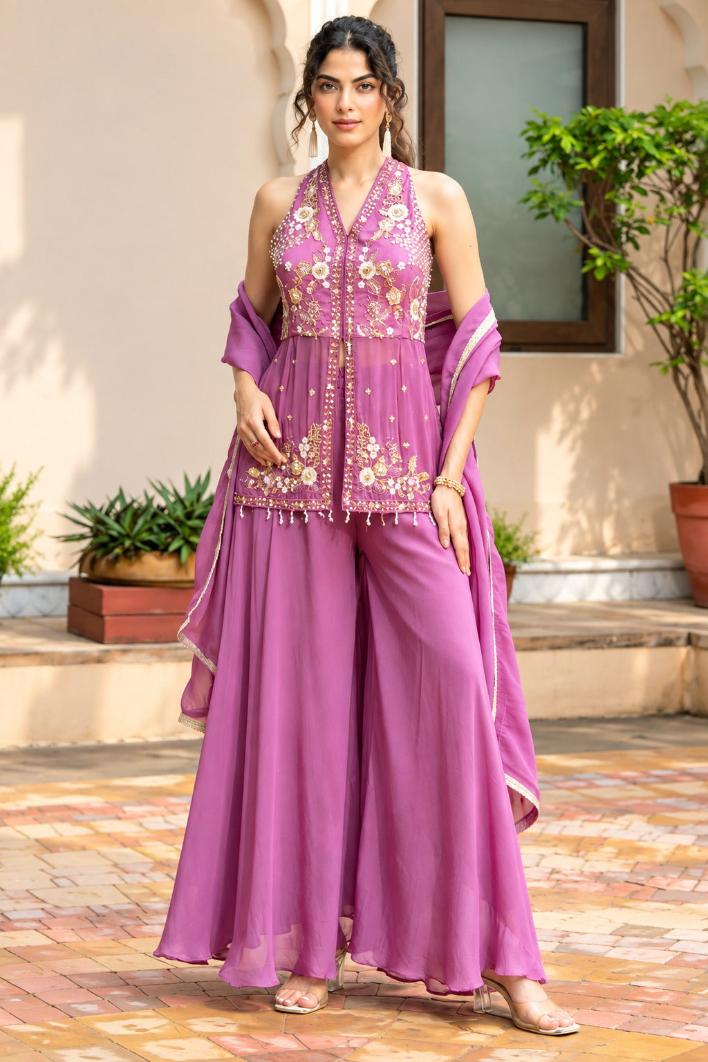 Gulabi Noor Embellished Palazzo Set