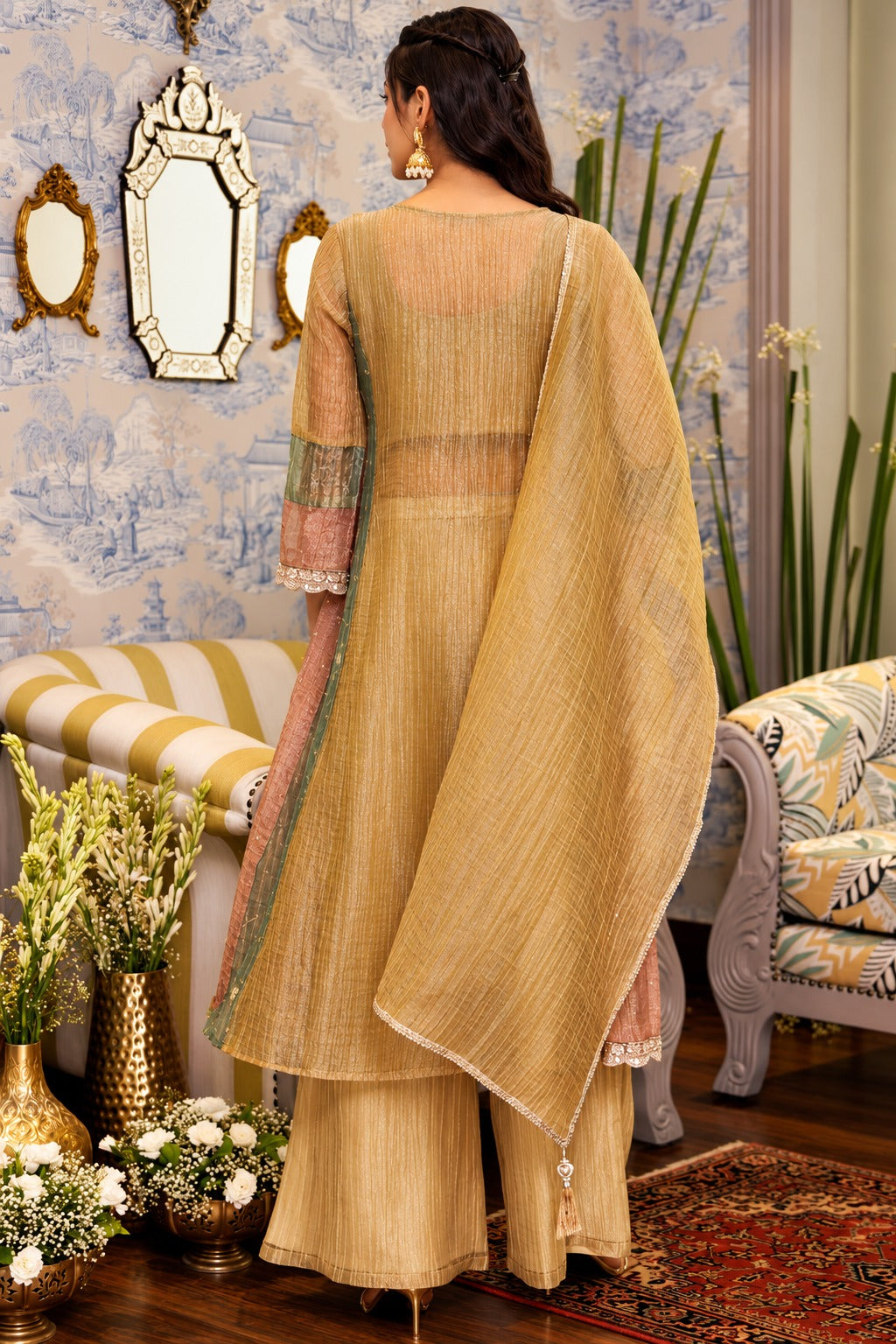 Sunehri Noor Tissue Anarkali Set