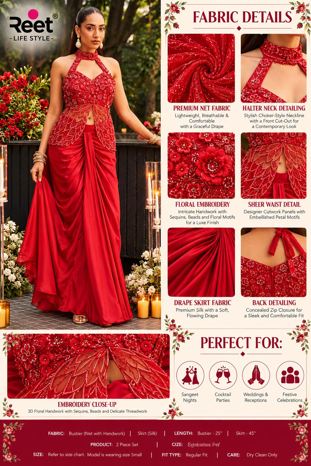 Laal Ishq Floral Embroidered Draped Set