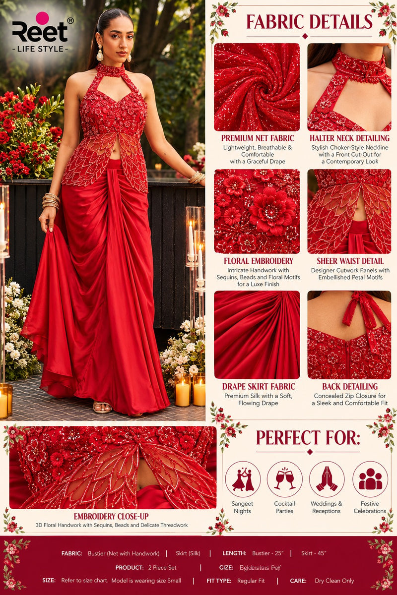 Laal Ishq Floral Embroidered Draped Set