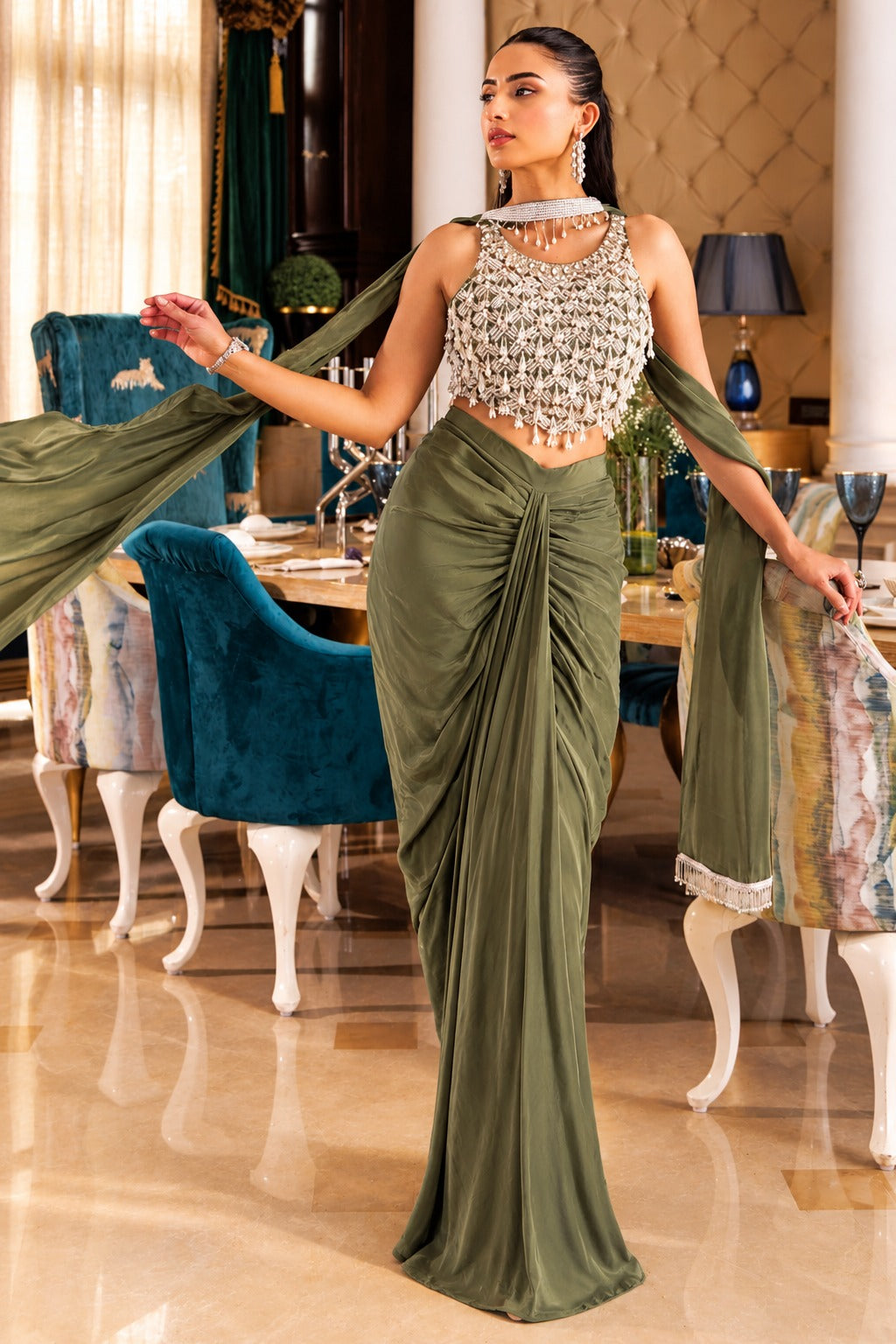 Zayra Noor Embellished Draped Set