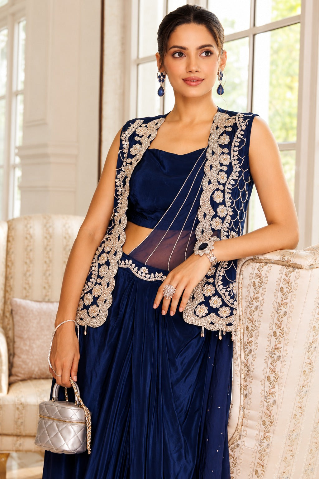 Neelambari Noor Embroidered Couture Drape Jacket Set