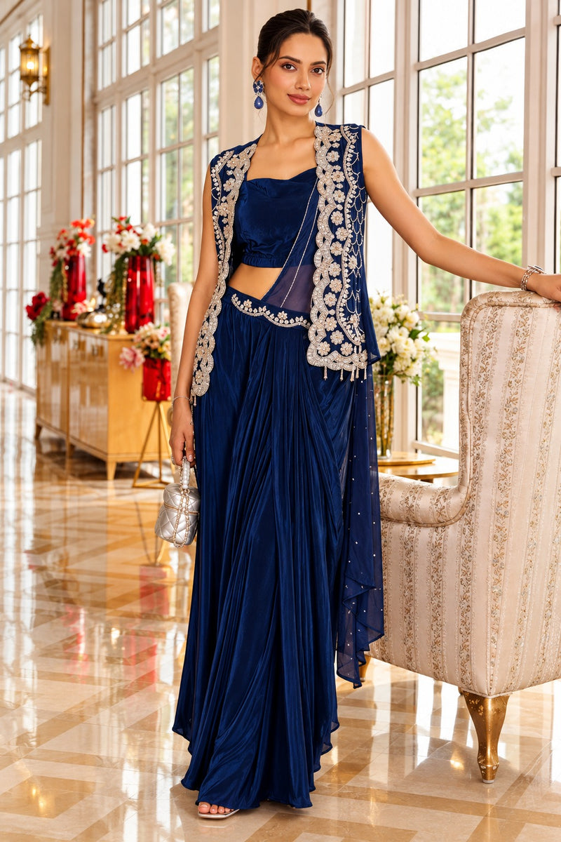 Neelambari Noor Embroidered Couture Drape Jacket Set