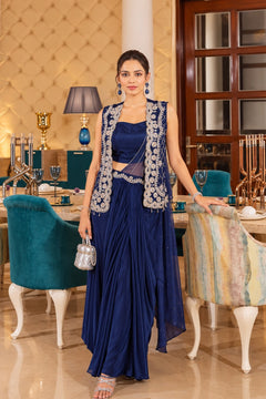 Neelambari Noor Embroidered Couture Drape Jacket Set