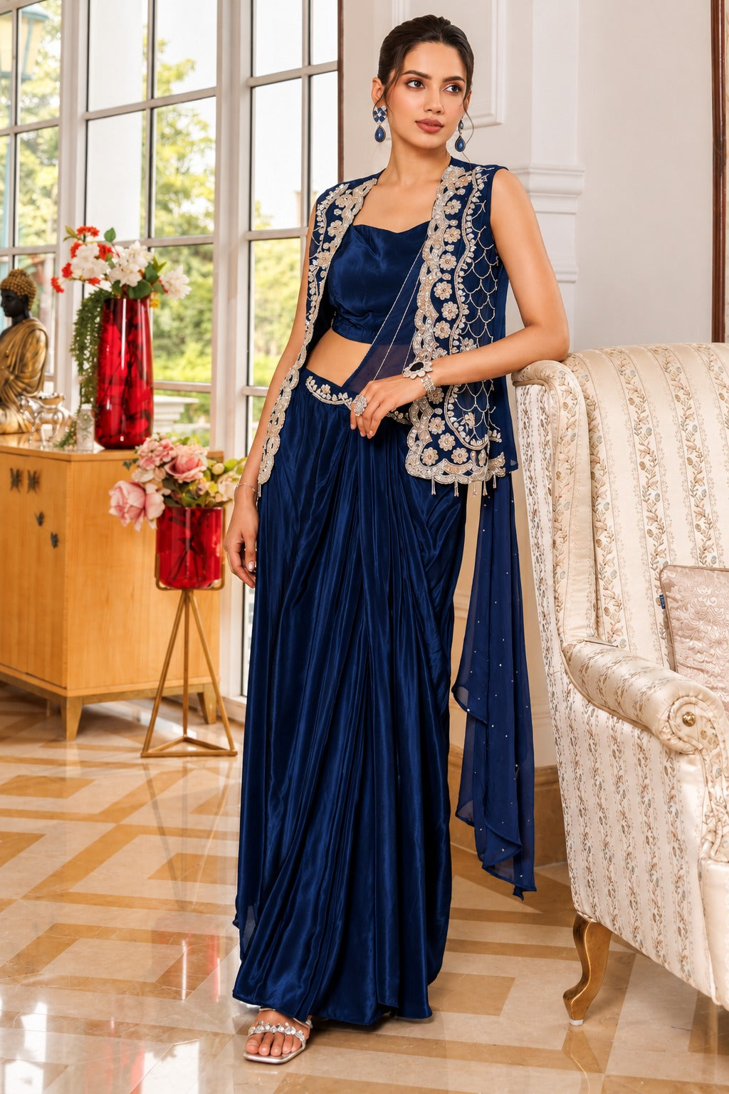 Neelambari Noor Embroidered Couture Drape Jacket Set