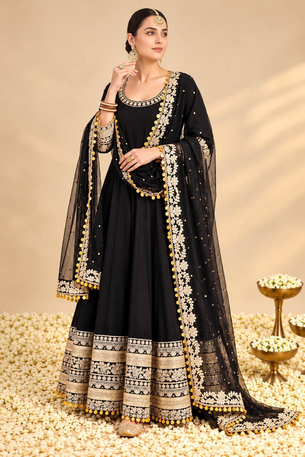 Siyah Sunehri Embroidered Anarkali Set