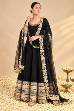 Siyah Sunehri Embroidered Anarkali Set