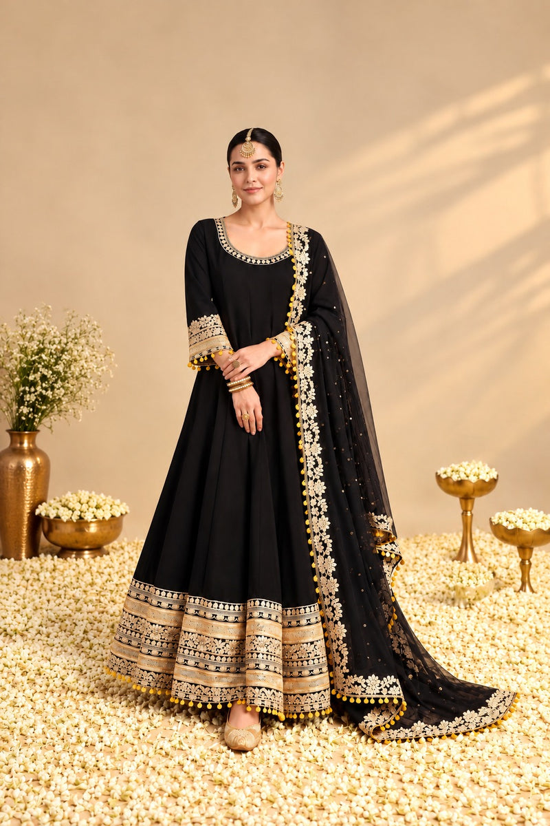 Siyah Sunehri Embroidered Anarkali Set