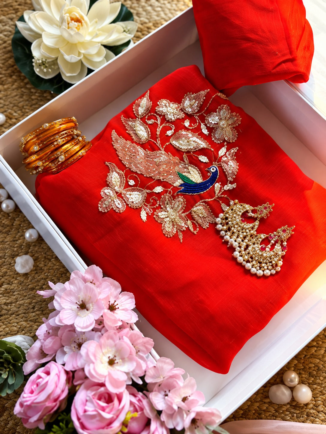 Sunehri Gulab Designer Red  Saree