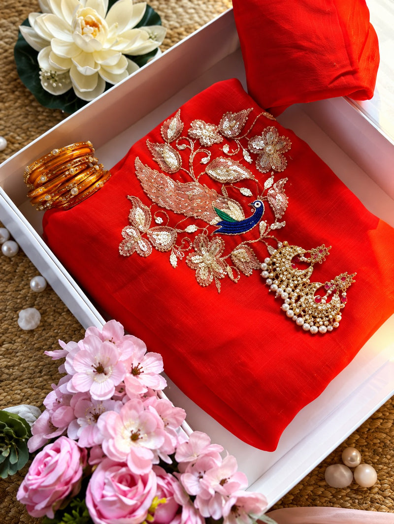 Sunehri Gulab Designer Red  Saree