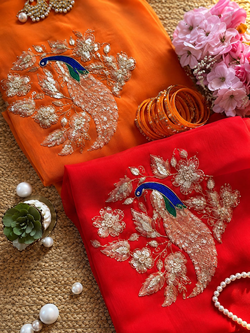 Sunehri Gulab Designer Red  Saree
