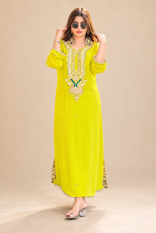 Chartreuse Mehfil Embellished kaftan