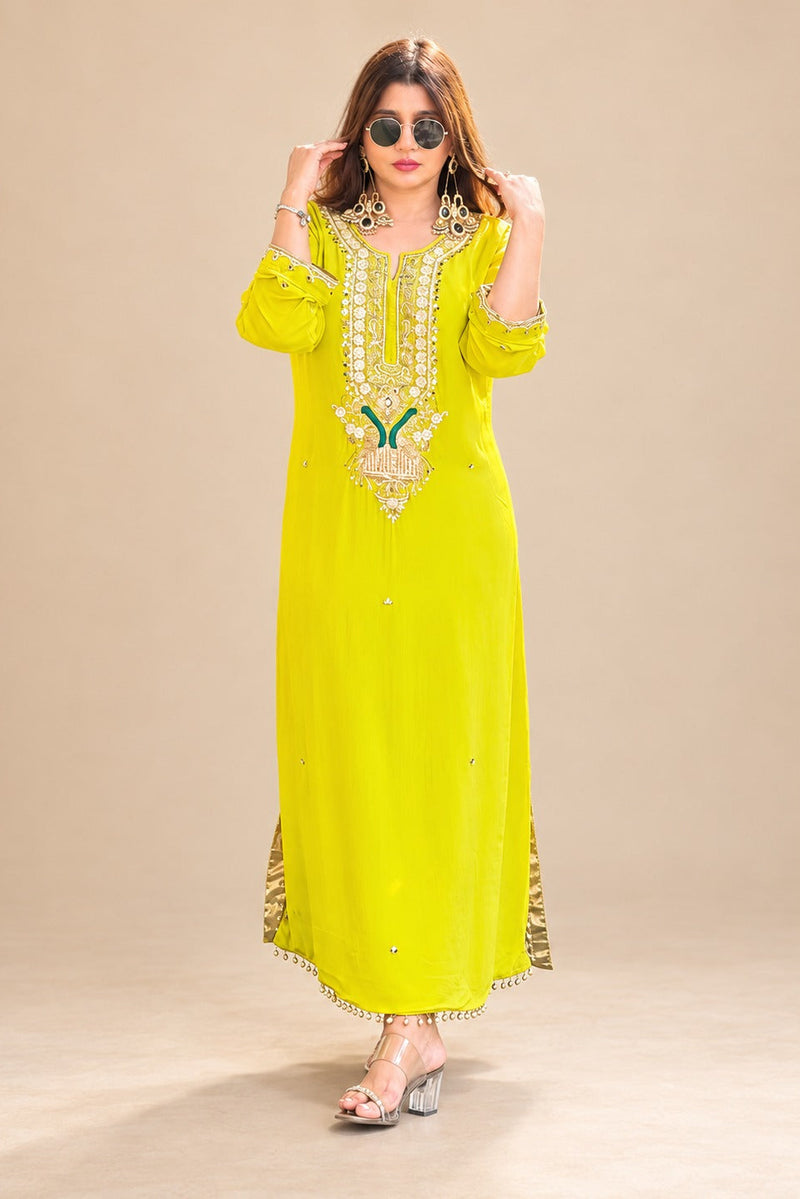 Chartreuse Mehfil Embellished kaftan