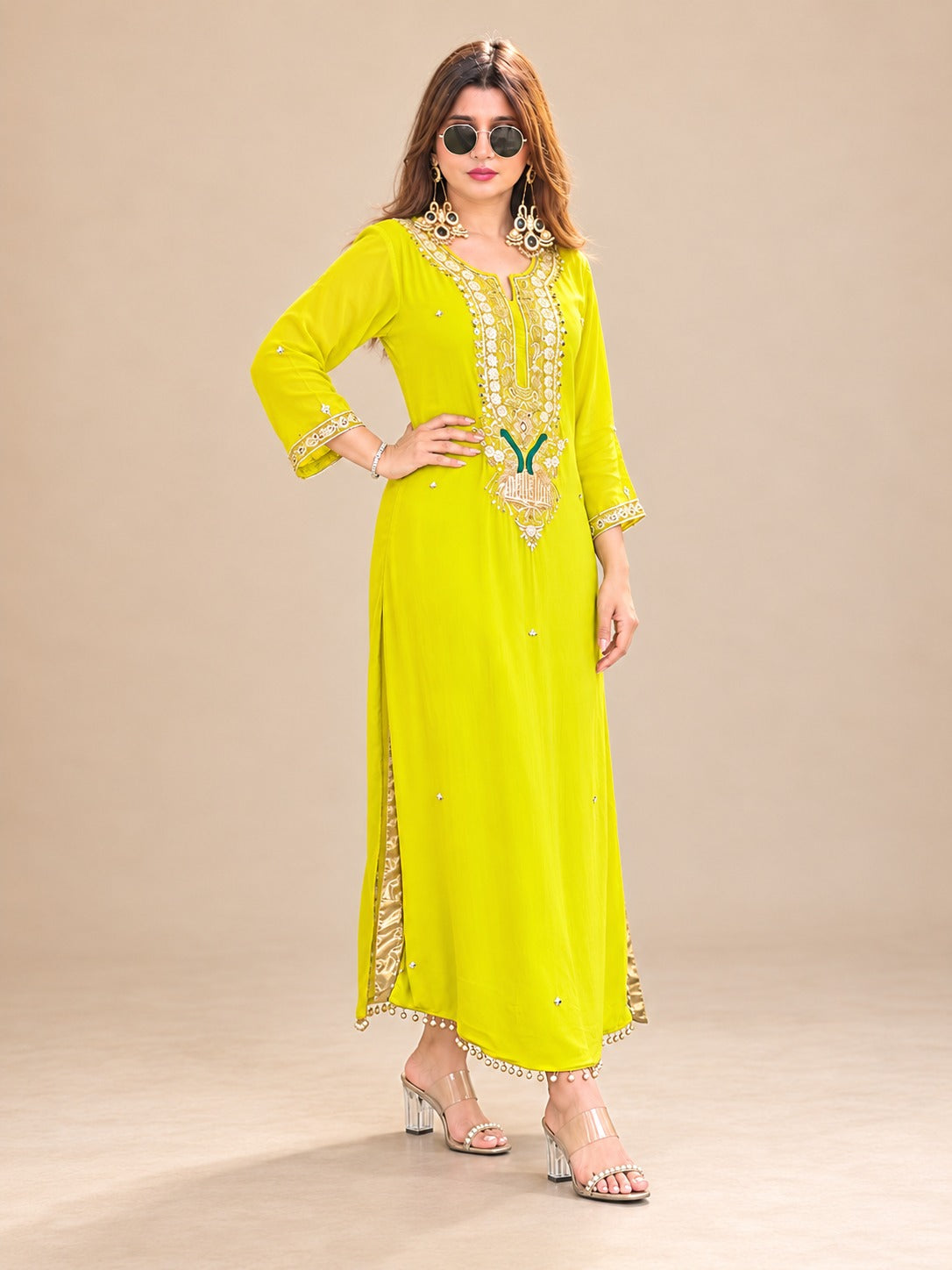 Chartreuse Mehfil Embellished kaftan
