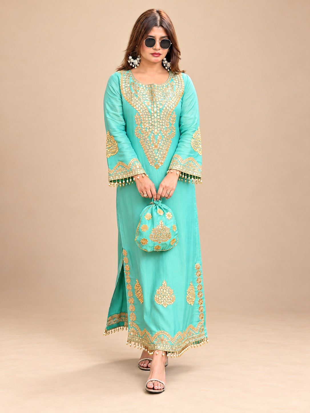 Noor-e-Firoza Embellished Dress with Potli