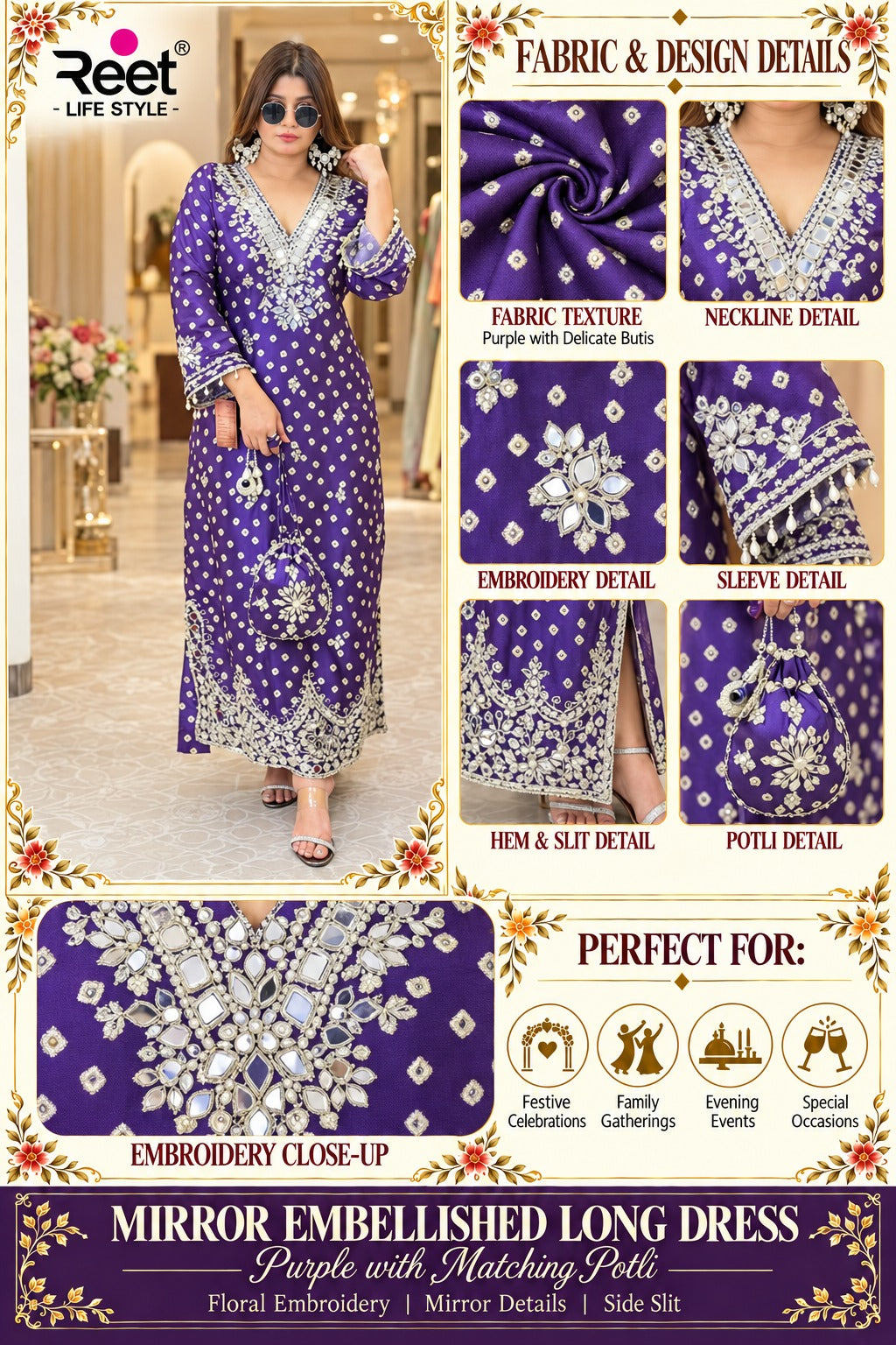 Jamuni Sheesh Mahal Festive Dress with Potli