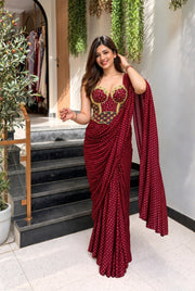 Amethyst Sheesh Mahal Pre-Draped Saree With Corset Blouse