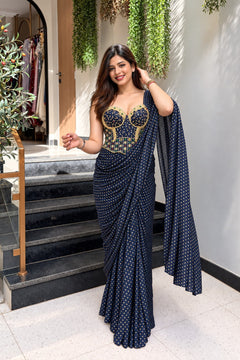 Amethyst Sheesh Mahal Pre-Draped Saree With Corset Blouse