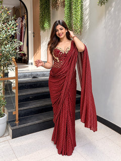 Amethyst Sheesh Mahal Pre-Draped Saree With Corset Blouse
