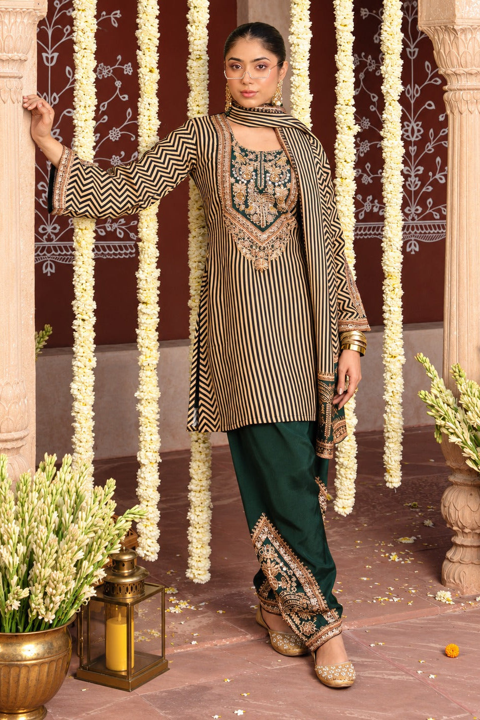 Shahi Emerald Stripe Salwar Set