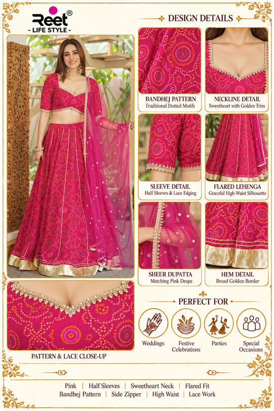 Gulabi Bandhej Festive Lehenga Set