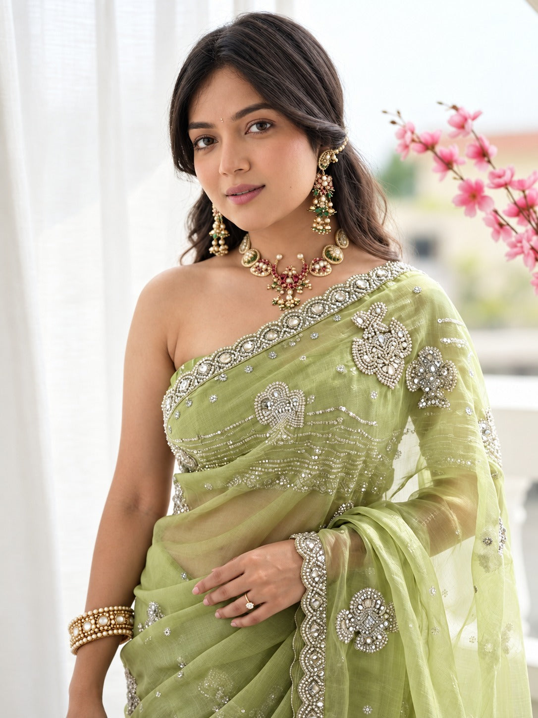 Pista Sitara Embellished Saree