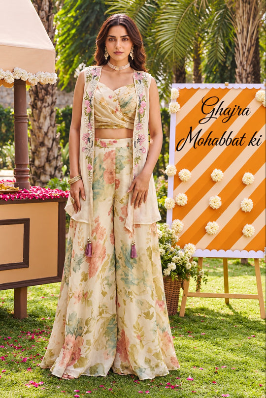 Gulistan Ivory Floral Palazzo Set