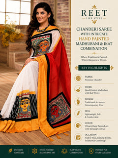 Chanderi Saree with Hand-Painted Madhubani & Ikat Combination