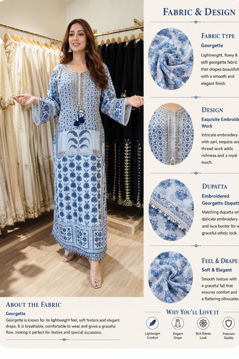 Blue Mosaic Long Kurta Set
