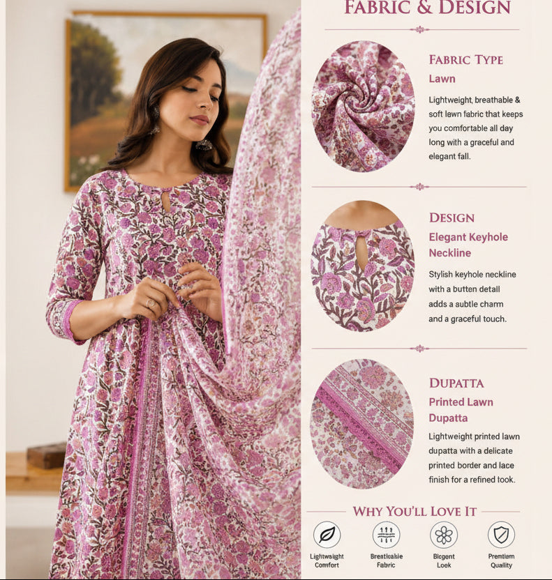 Noor Gulabi Anarkali Set