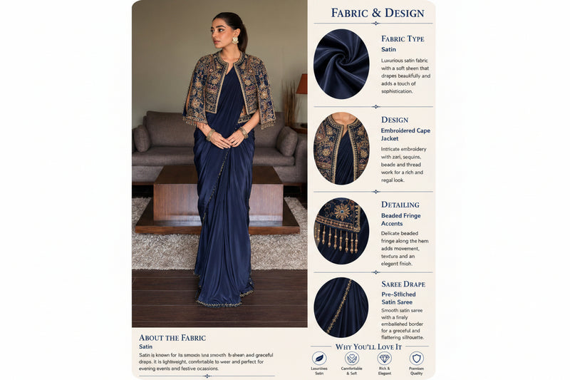 Midnight Royale Draped Saree Set