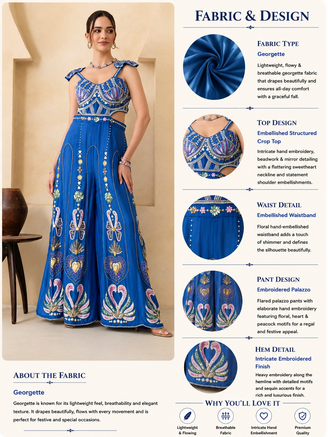 Blue Handwork Jumpsuit